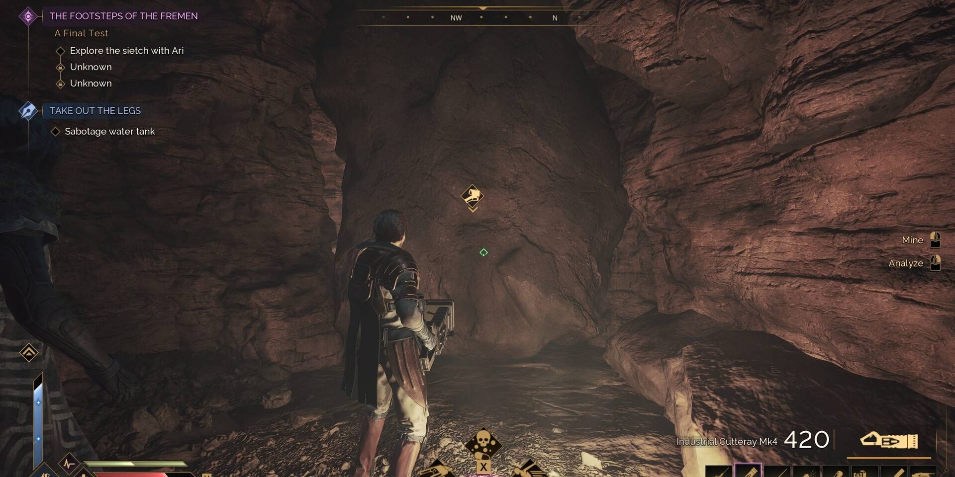 Dune_ Awakening, using the Cutteray to destroy blocked tunnels.