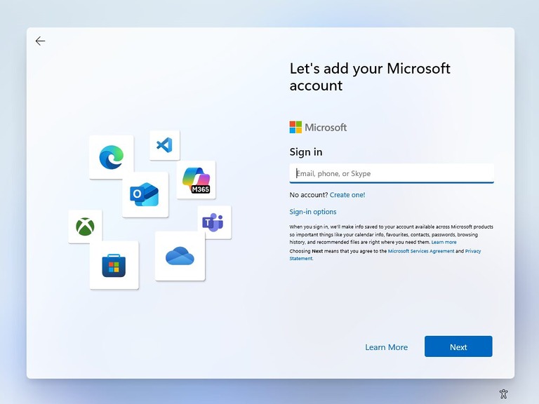 Windows 11 Setup Microsoft account