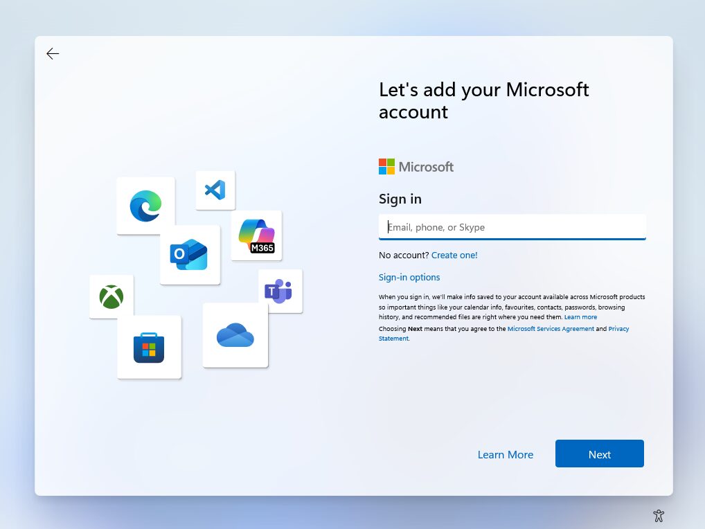 Windows 11 Setup Microsoft account