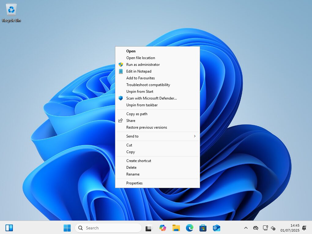 Windows 10 right-click context menu.